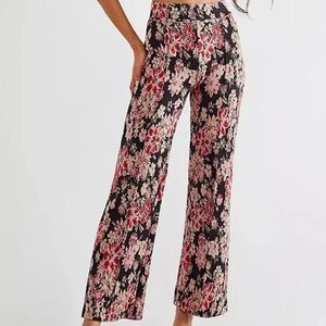 Free People Floral Wide Leg Pants - Black and Red